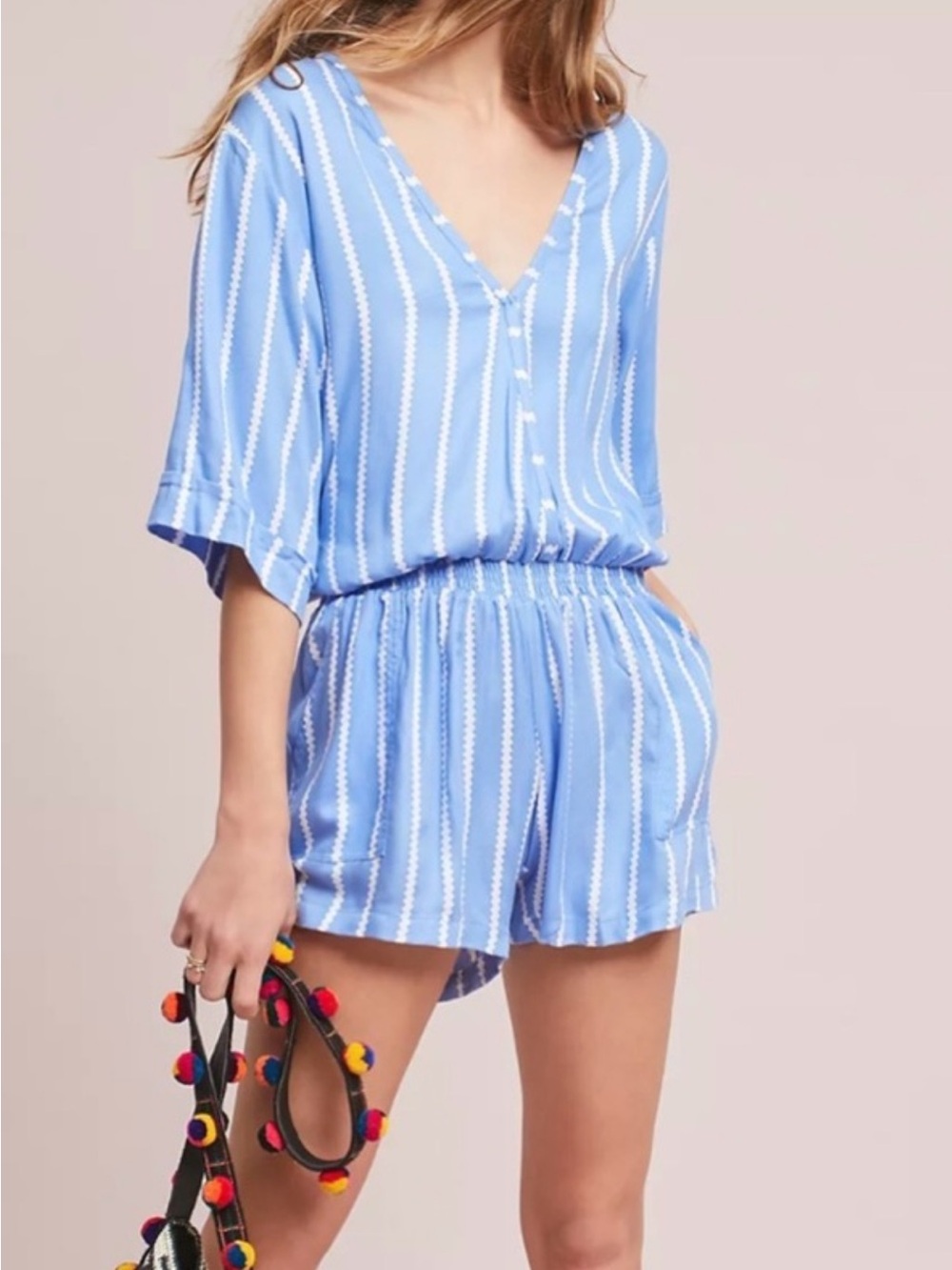 Beach gold romper light  Blue and White Striped One-Piece Romper size XS